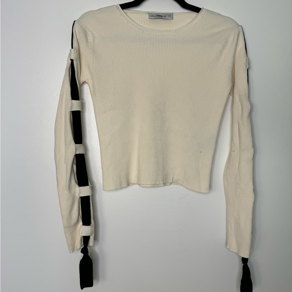 Zara cream ribbed ribbon top size small